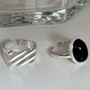 Black zircon geometric party ring for women handmade
