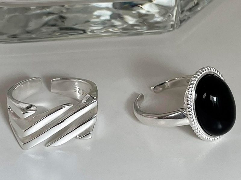 Black zircon geometric party ring for women handmade