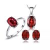 Genuine garnet gemstone silver jewelry set
