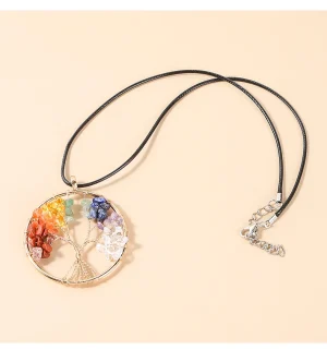 7 chakras tree of life pendant necklace gold color reiki healing