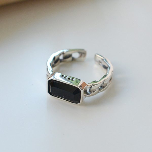 Black cubic zirconia adjustable ring 925 sterling silver jewelry