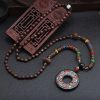 Extra long 40 inch wood and stone necklace natural boho jewelry