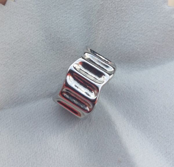 Wide curved band silver ring adjustable