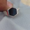 Black cubic zirconia silver ring adjustable