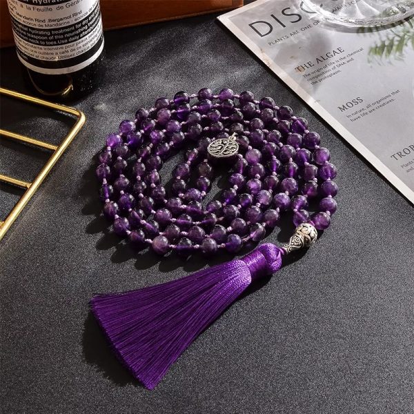 Amethyst genuine gemstone 100 beads 8mm hand knotted necklace