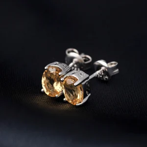 Genuine citrine gemstone 925 sterling silver earstuds