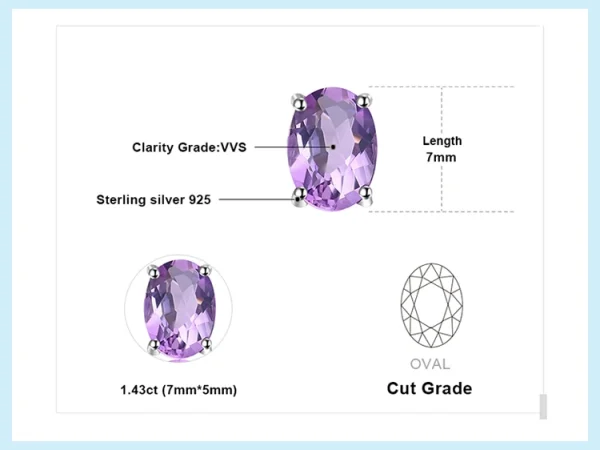 Italian design amethyst gemstone silver stud earrings