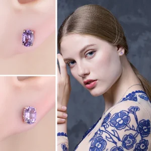 Italian design amethyst gemstone silver stud earrings